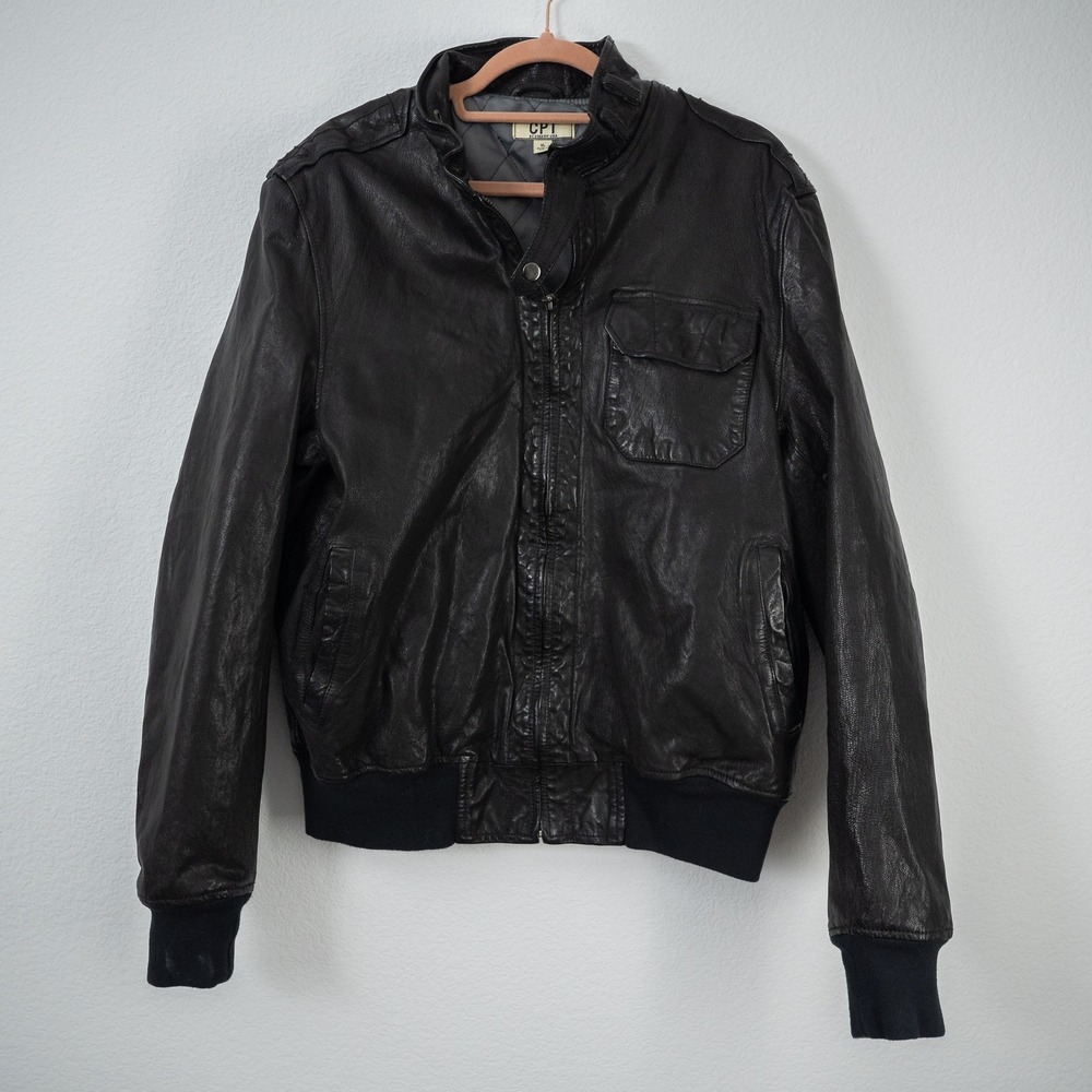 VTG CPT COCKPIT USA Men's Genuine Leather Bomber Jacket - XL - Vintage‎ Black